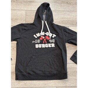 In N Out Burger Medium Charcoal Gray Logo Hoodie Embroidery Letters Pullover